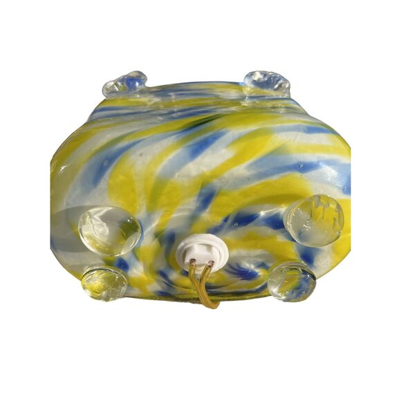 Hand-Blown Murano Glass Basket Lamp With Yellow & Blue Swirls - Unique Home Deco - Picture 4 of 8